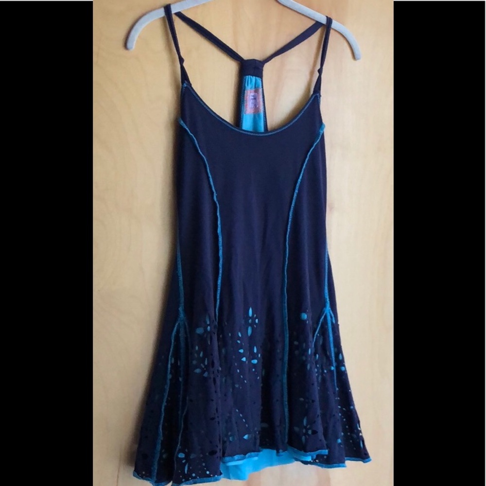 Free People blue razor-cut racerback mini dress XS